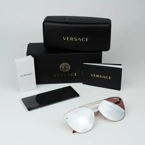 NEW Versace VE2267 10007V Silver Pink Mirror White Pilot Unisex Sunglasses - Picture 9 of 10